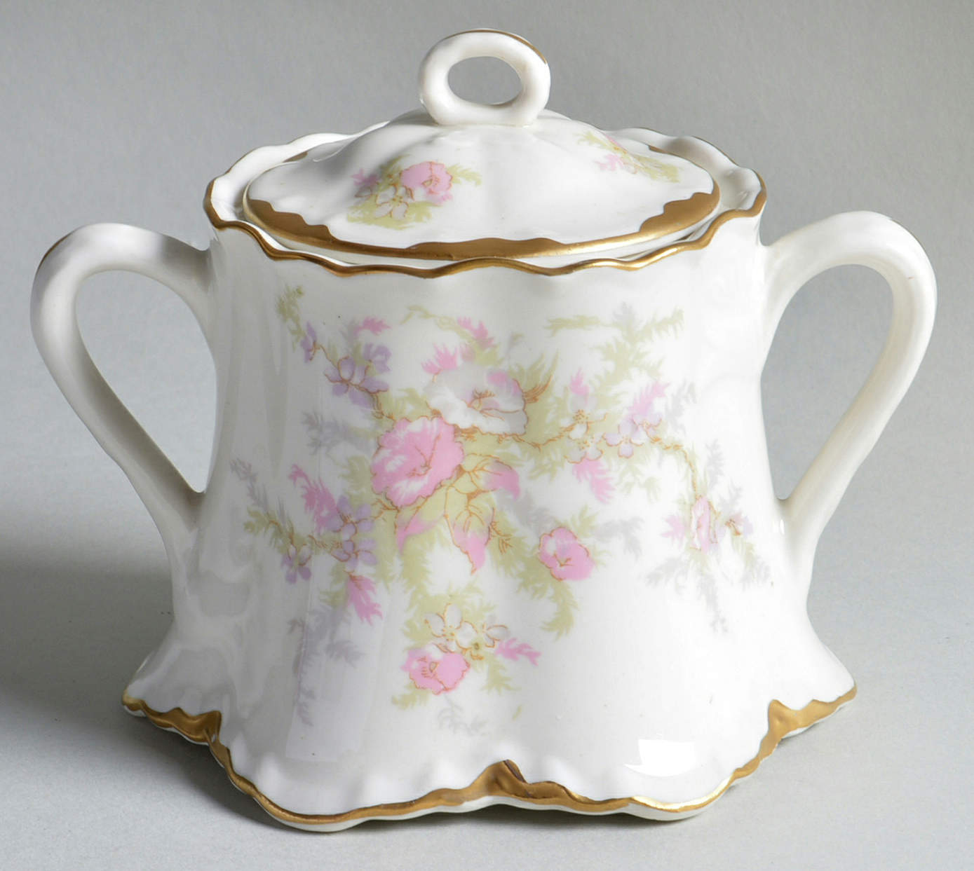 Apple Blossom (Gold Trim & Daubs) Sugar Bowl & Lid by Warwick-1