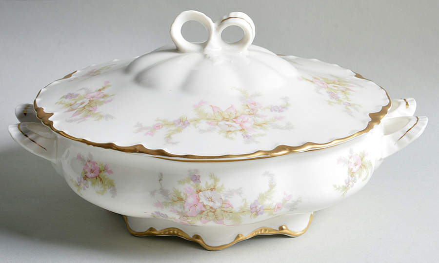 Apple Blossom (Gold Trim & Daubs) Round Covered Vegetable by Warwick-1
