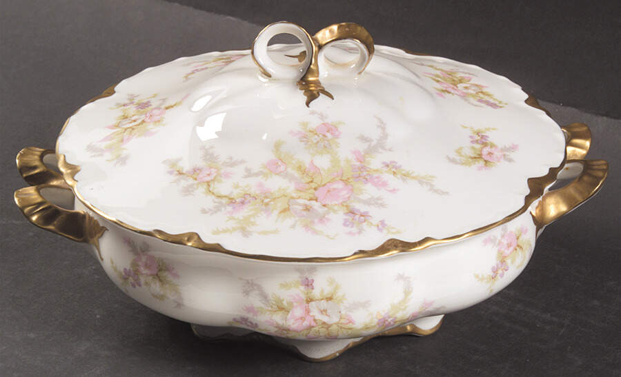 Apple Blossom (Gold Trim & Daubs) Round Covered Vegetable by Warwick-1