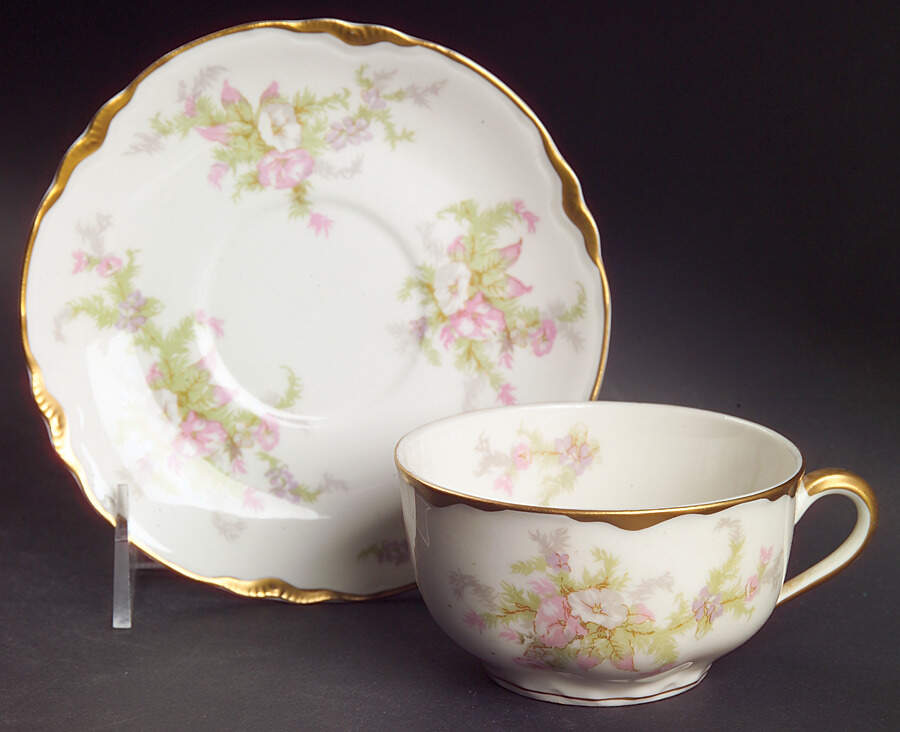 Apple Blossom (Gold Trim & Daubs) Flat Cup & Saucer Set by Warwick-1