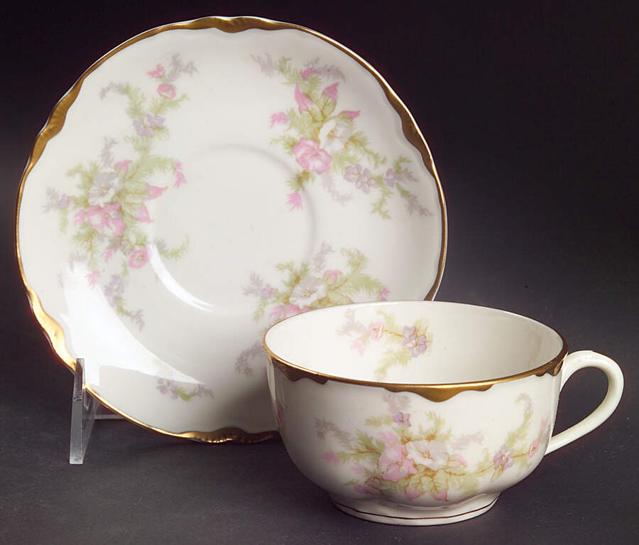 Apple Blossom (Gold Trim & Daubs) Flat Cup & Saucer Set by Warwick-1