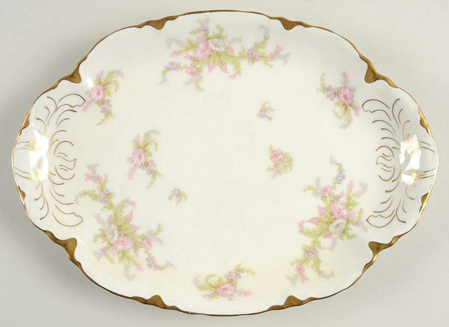 Apple Blossom (Gold Trim & Daubs) 11" Oval Serving Platter by Warwick-1