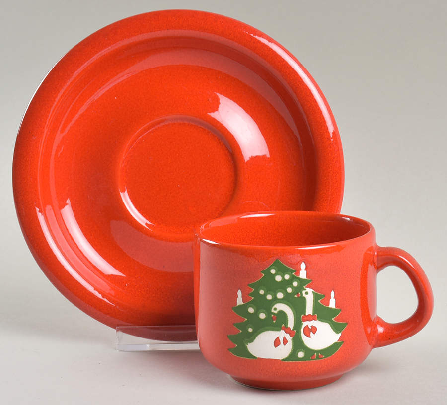Christmas Geese Footed Cup & Saucer Set by Waechtersbach-1