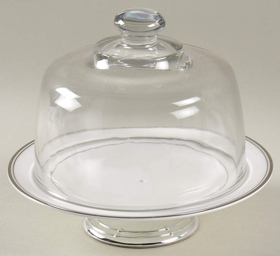 Kilbarry Platinum 6 1/2"-7 1/2" Footed Cheese Plate w/ Glass Dome HC by Waterford China-1