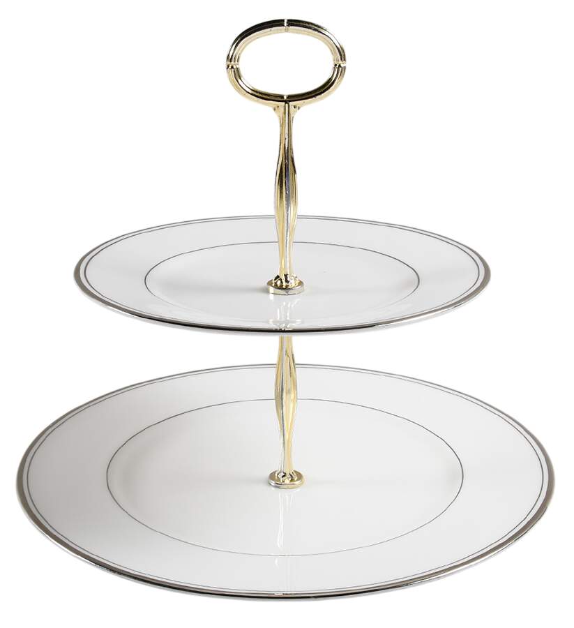 Kilbarry Platinum 6 5/8"-10"  2 Tiered Serving Tray (Dp, Sp) HC by Waterford China-1