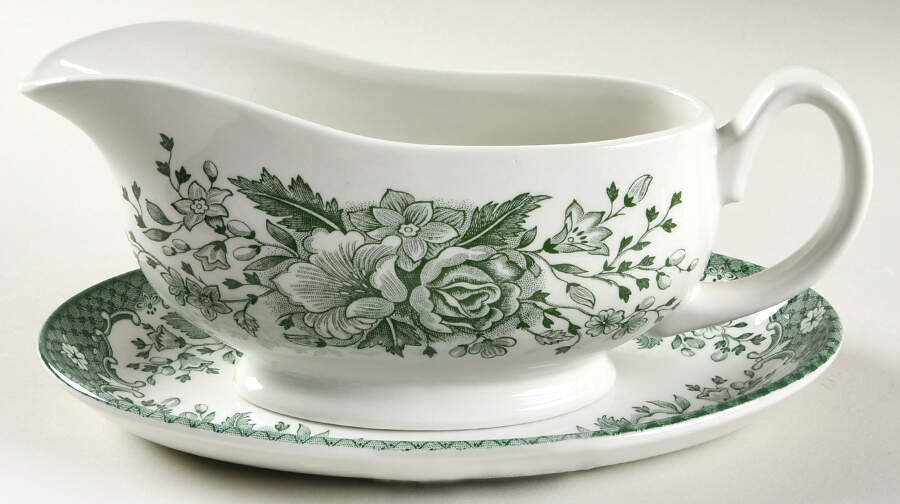 Kew Green Gravy Boat & Underplate/Relish by Wood & Sons-1