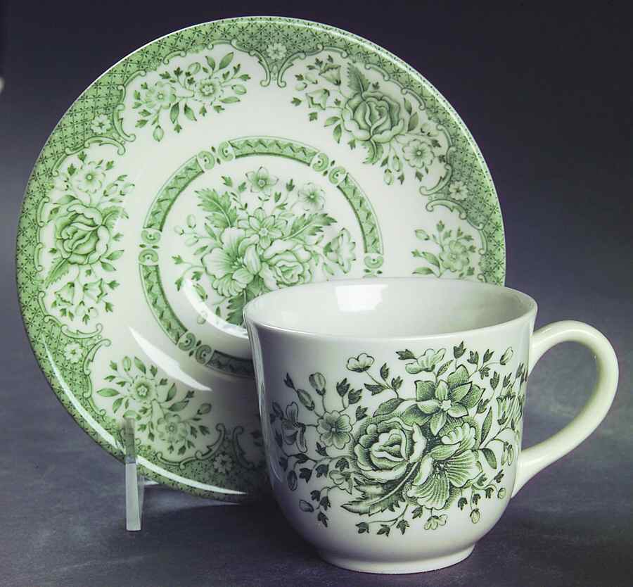 Kew Green Flat Cup & Saucer Set by Wood & Sons-1