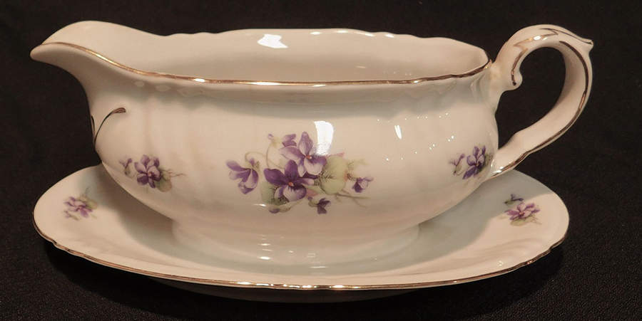 Violet Bouquet Gravy Boat with Attached Underplate by Winterling - Bavaria-1