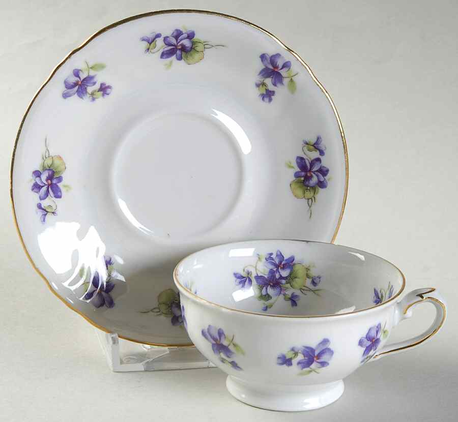 Violet Bouquet Footed Demitasse Cup & Saucer Set by Winterling - Bavaria-1