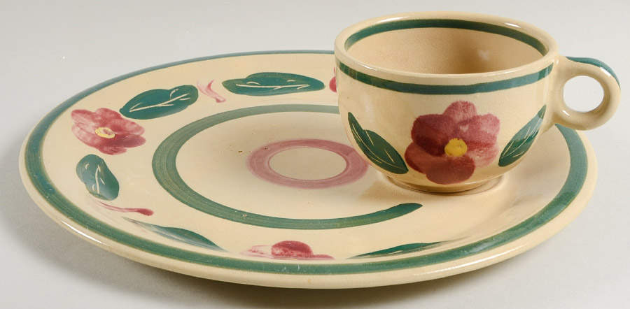 Bullseye Snack Plate & Cup Set by Watt Pottery-1