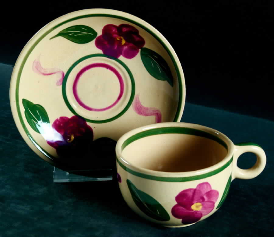 Bullseye Flat Cup & Saucer Set by Watt Pottery-1