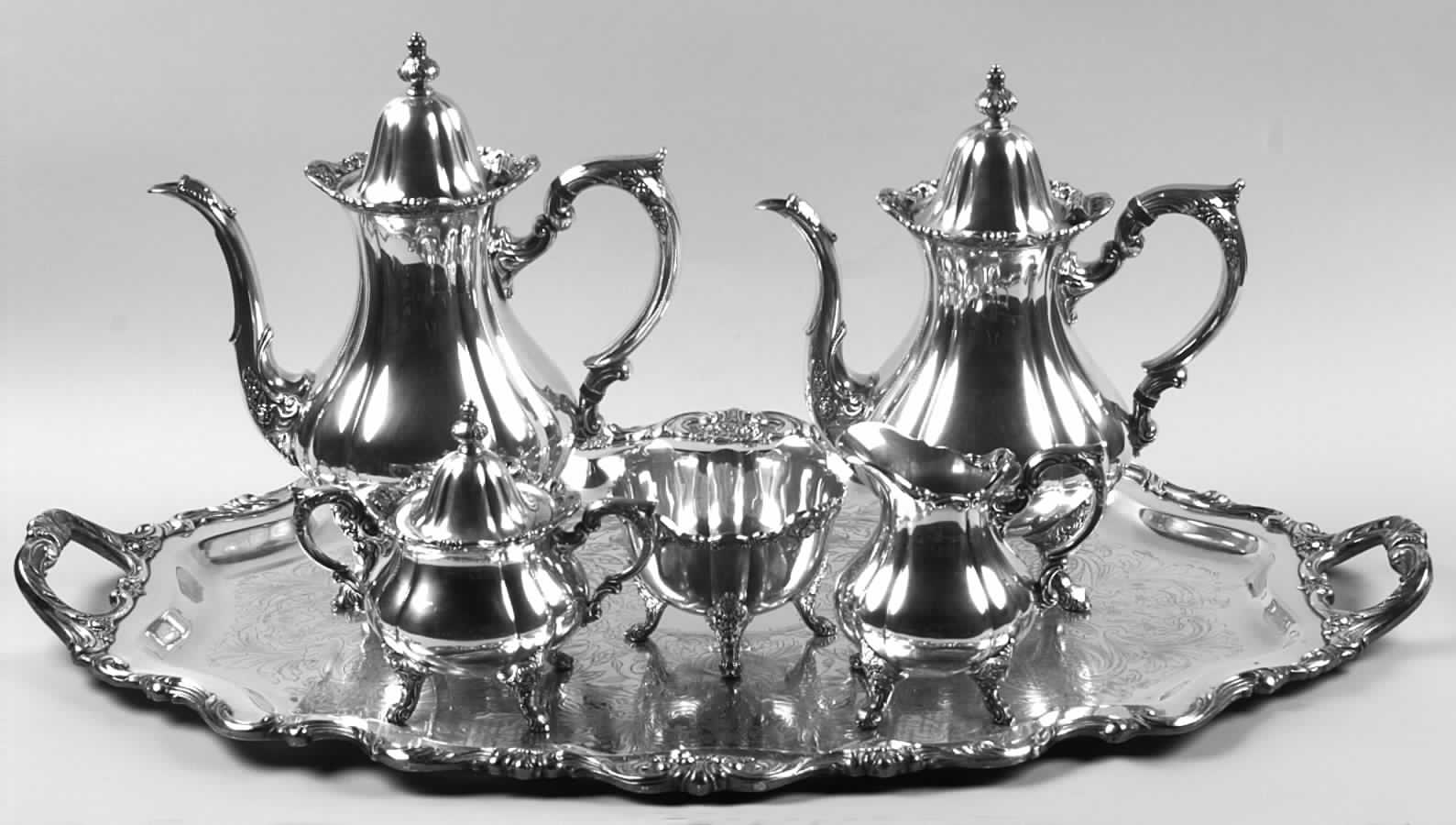 Rose Point (1200, Silverplate, Hollowware) 6-Piece Plated Tea Set (Waste & Tray) by Wallace Silver-1