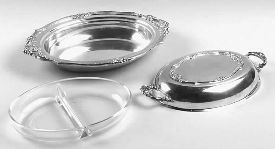 Rose Point (1200, Silverplate, Hollowware) Double Vegetable Bowl by Wallace Silver-1