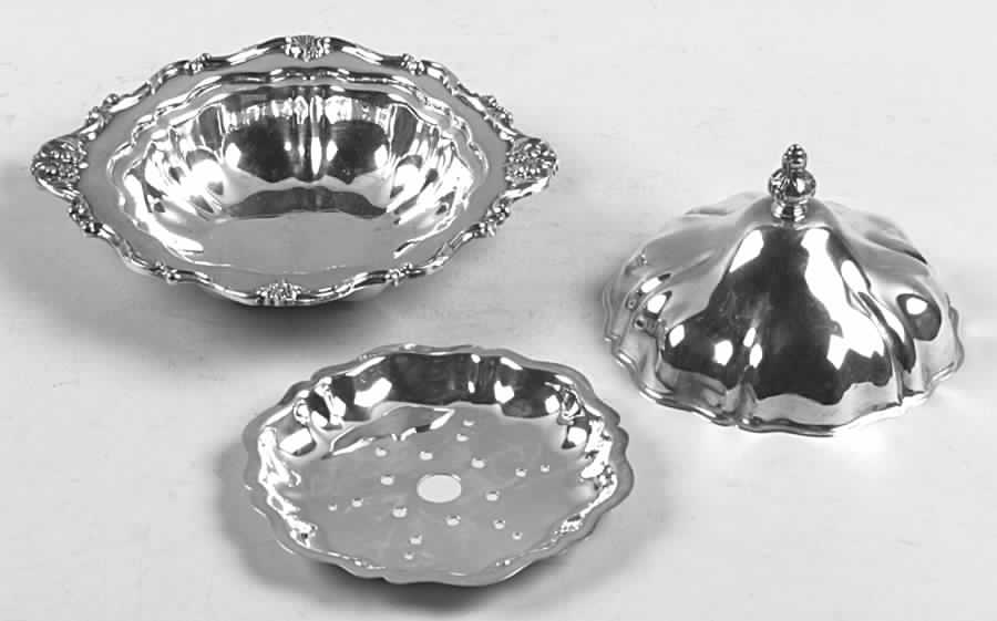Rose Point (1200, Silverplate, Hollowware) Plated Covered Round Butter by Wallace Silver-1
