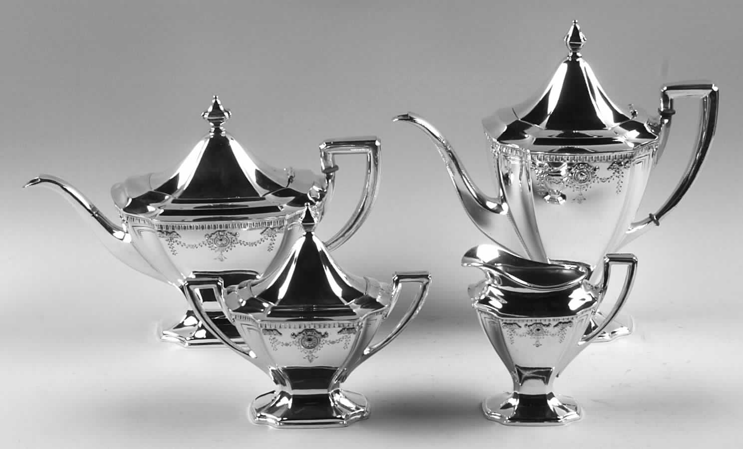 Adam (Silverplate, 1914, Hollowware) (4 Piece) Silverplate Tea Set by WD Smith Silver-1
