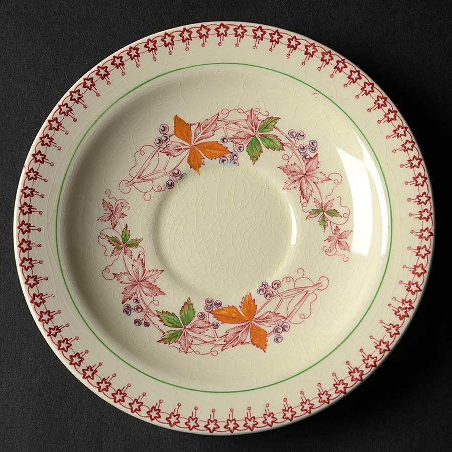 Doris (Red Border, Smooth Rim) Saucer by Wood & Sons-1