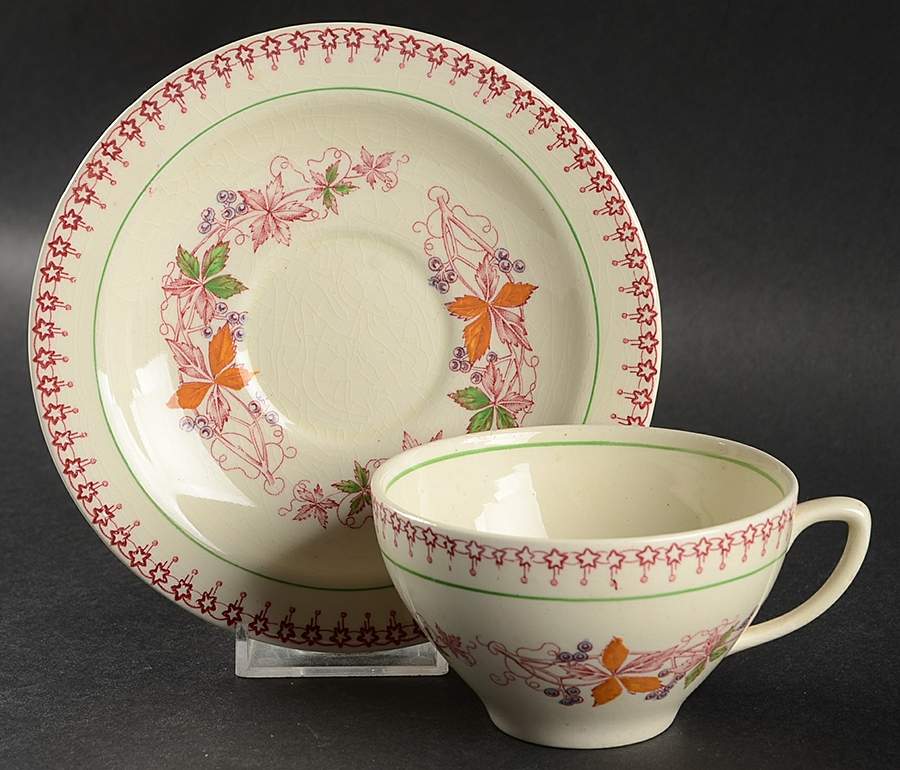 Doris (Red Border, Smooth Rim) Flat Cup & Saucer Set by Wood & Sons-1