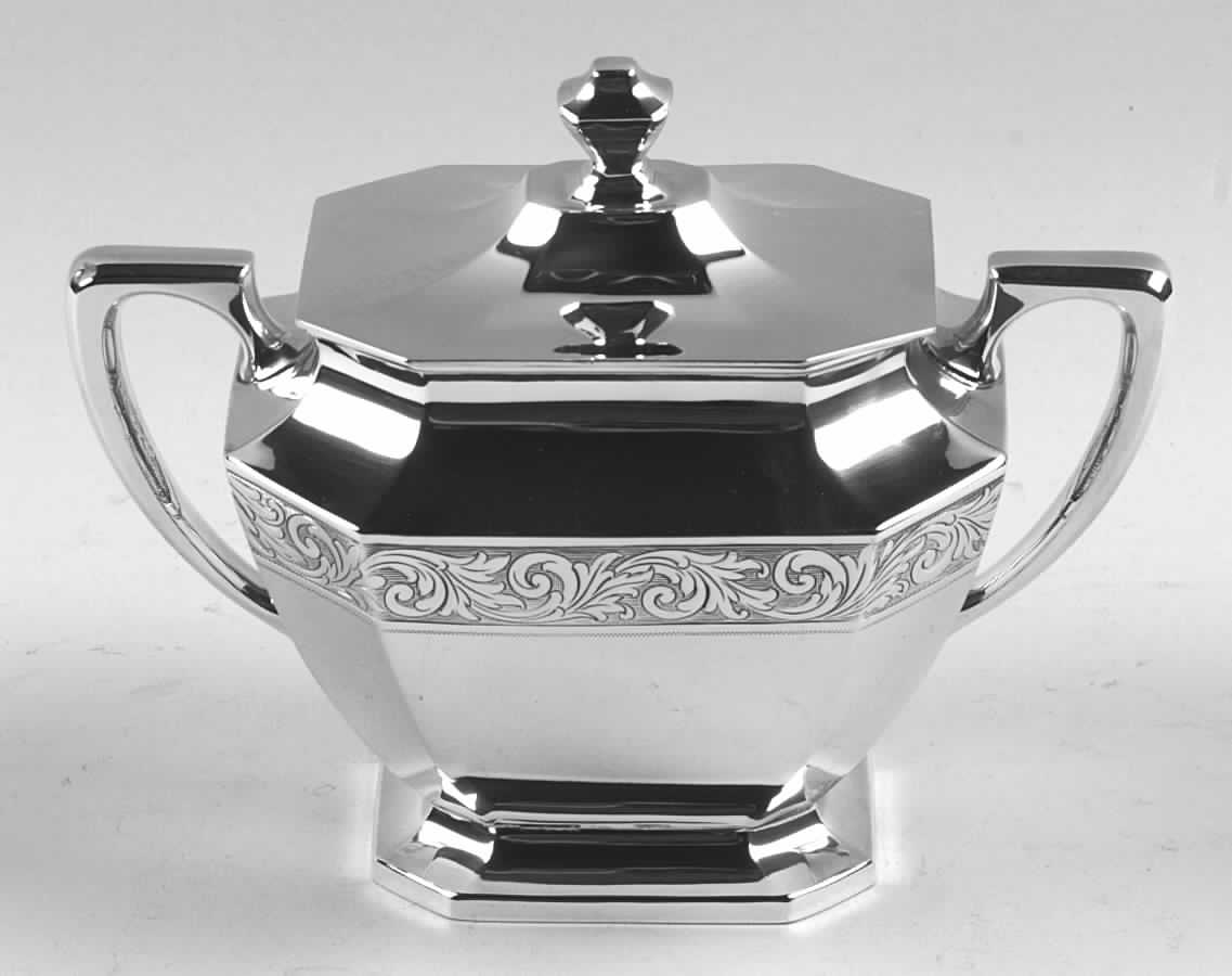Somerset-Engraved (Sterling, Hollowware) Sugar Bowl & Lid by Wallace Silver-1