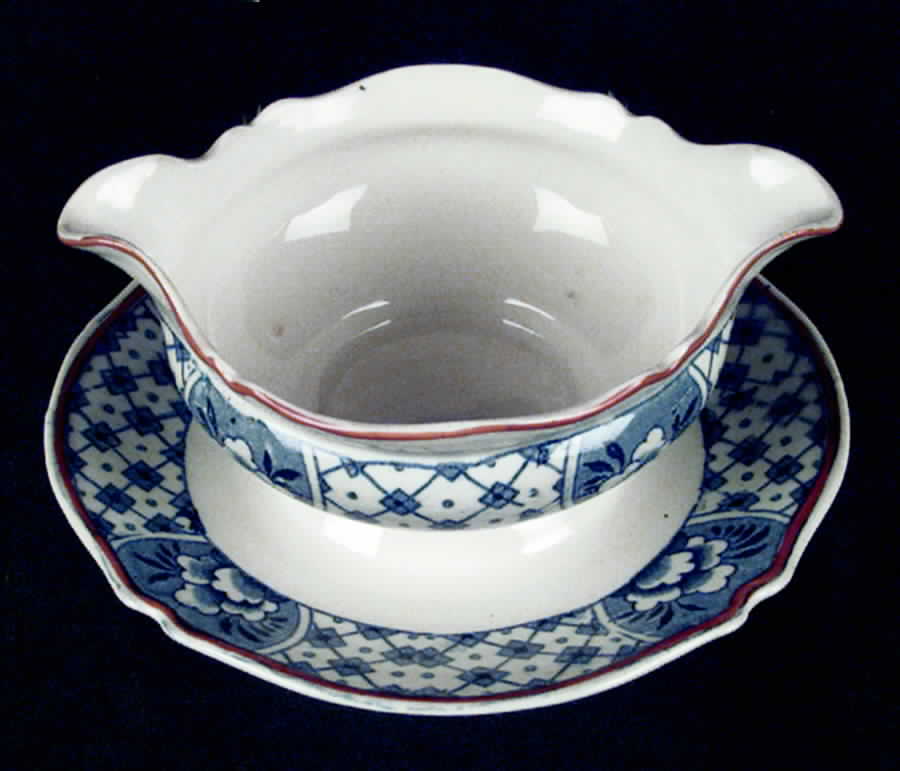 Stanley Blue Gravy Boat with Attached Underplate by Wood & Sons-1