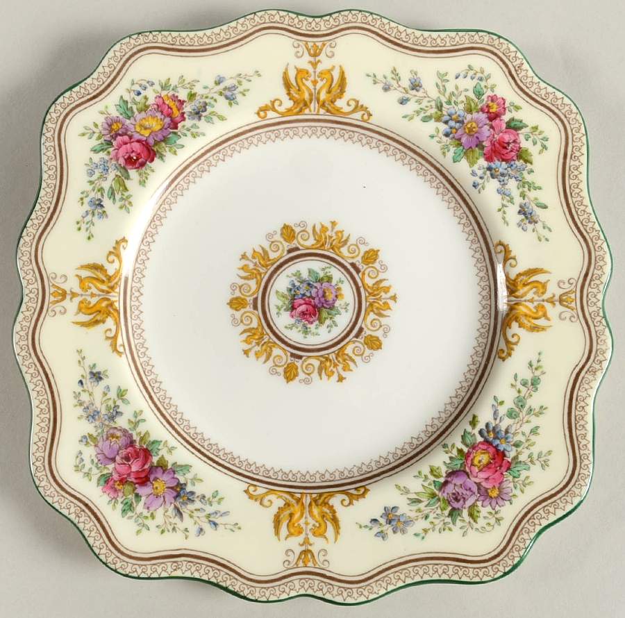 Columbia White (Ivory Rim, Yellow Griffons Square Salad Plate by Wedgwood-1
