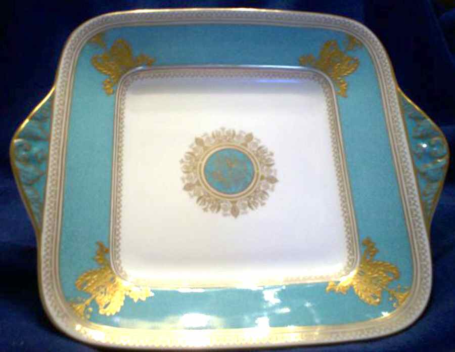 Columbia Powder Turquoise (Rim and Center) Square Handled Cake Plate by Wedgwood-1