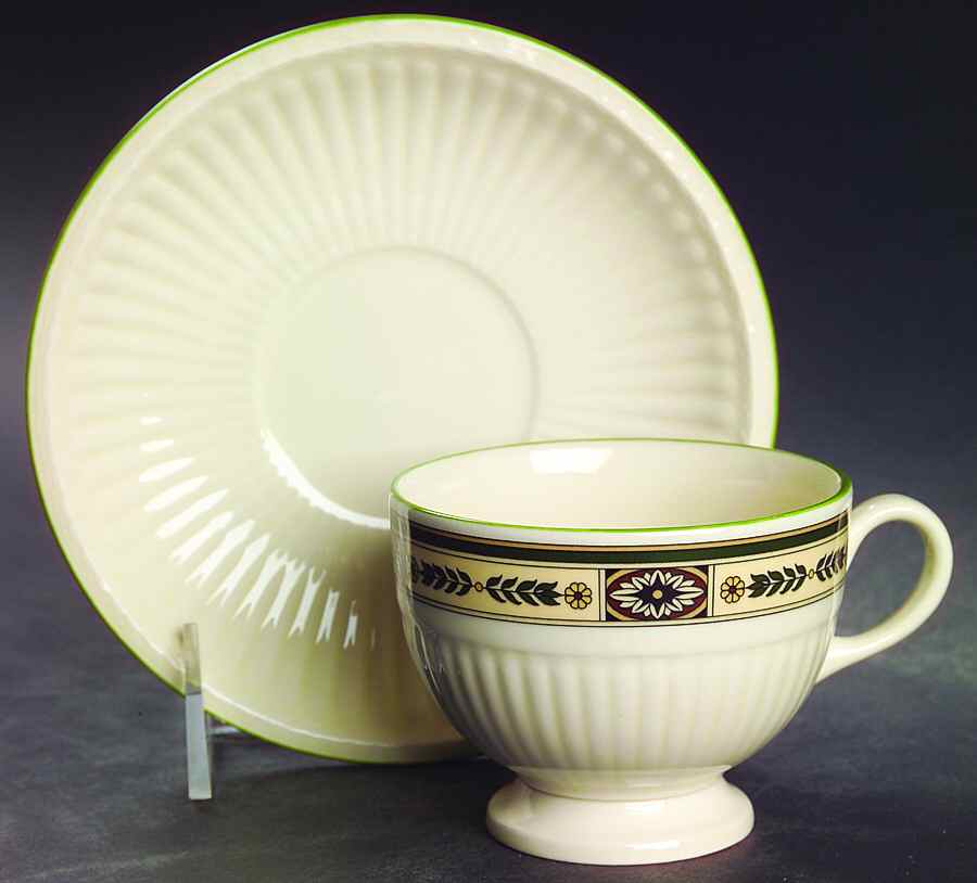 Carlton (Green Trim) Footed Cup & Saucer Set by Wedgwood-1