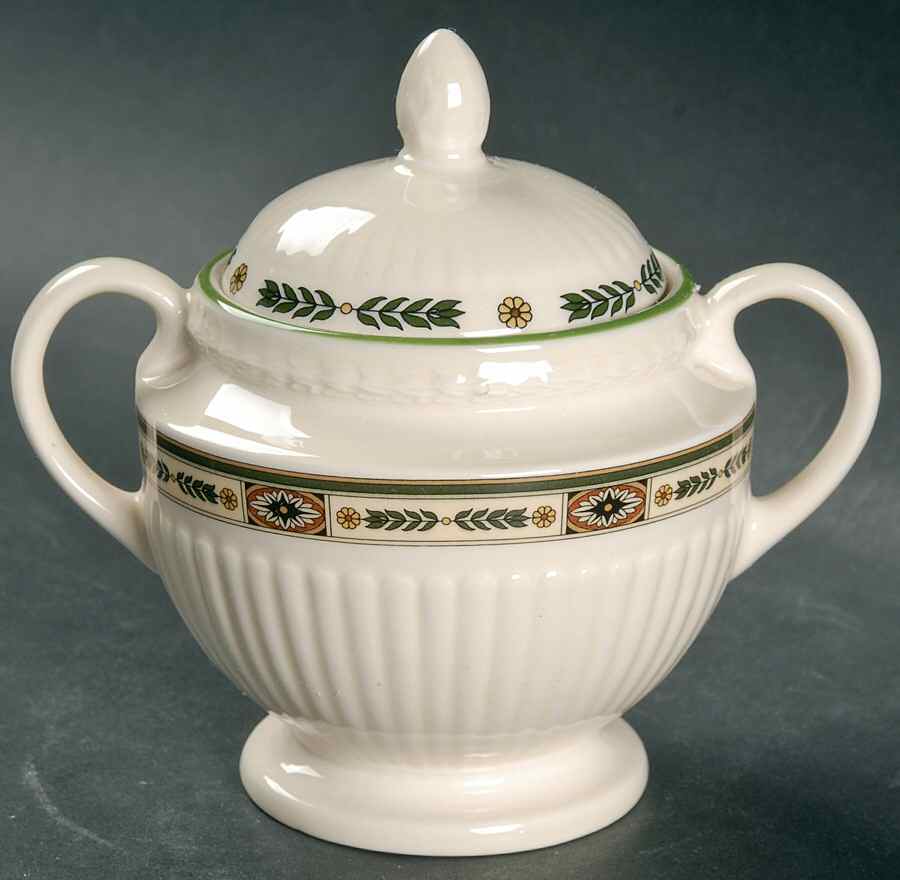Carlton (Green Trim) Sugar Bowl & Lid by Wedgwood-1