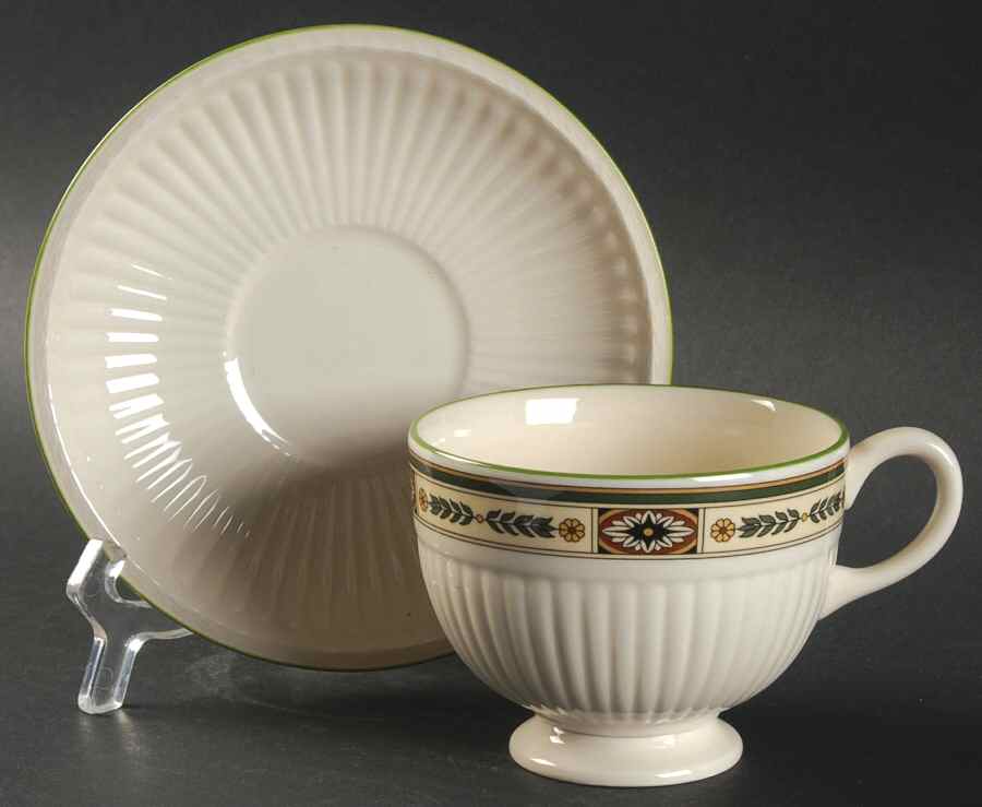 Carlton (Green Trim) Footed Cup & Saucer Set by Wedgwood-1