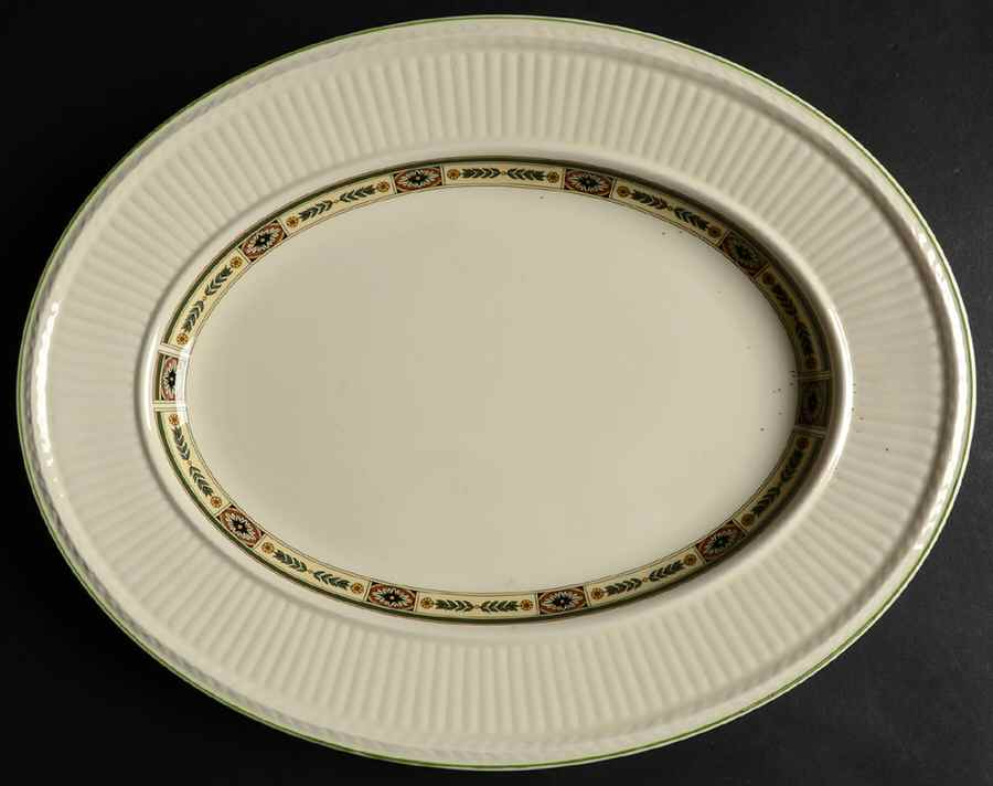 Carlton (Green Trim) 13" Oval Serving Platter by Wedgwood-1