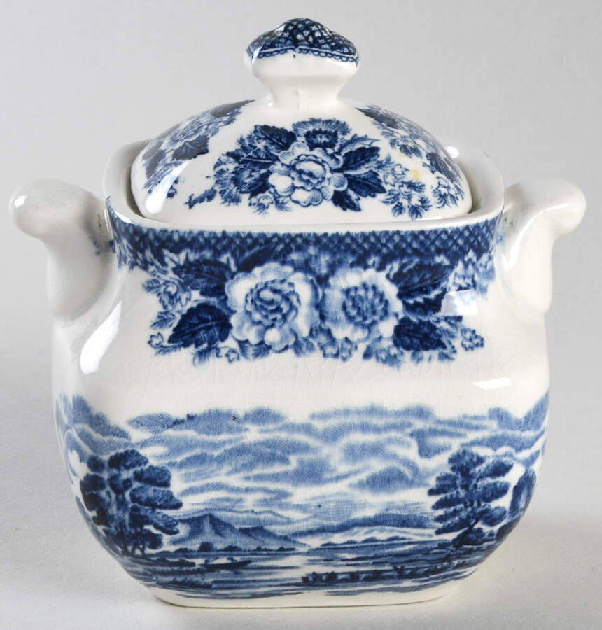 Lochs of Scotland Blue Sugar Bowl & Lid by Wedgwood-1