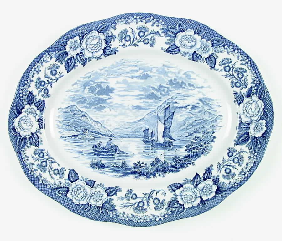 Lochs of Scotland Blue 14" Oval Serving Platter by Wedgwood-1