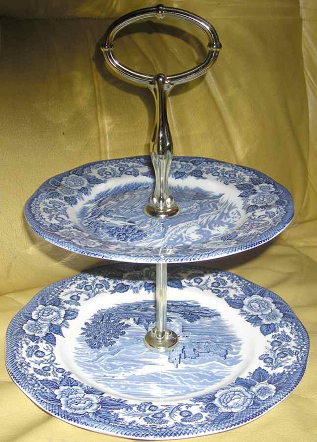 Lochs of Scotland Blue 2 Tiered Serving Tray (Luncheon & Dessert Plate) by Wedgwood-1