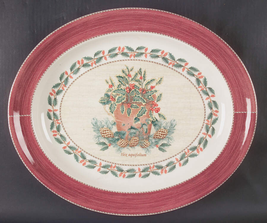 Sarah's Garden Christmas Red 16" Oval Serving Platter by Wedgwood-1