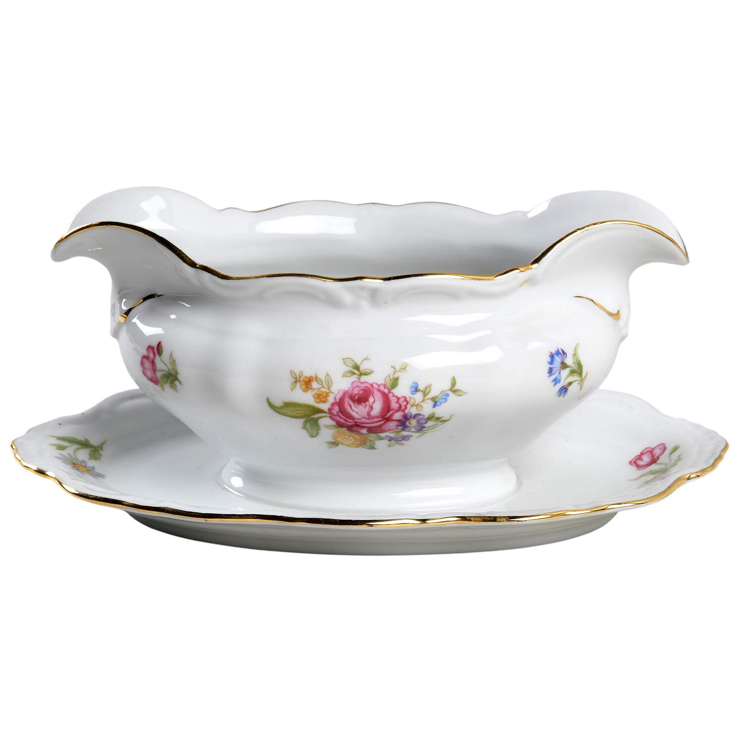 Mignon (Gray-Green Backstamp) Gravy Boat with Attached Underplate by Winterling - Bavaria-1