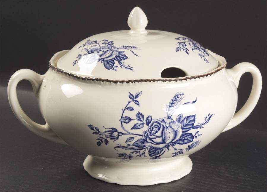 Colonial Rose Blue Tureen &  Lid by Wood & Sons-1