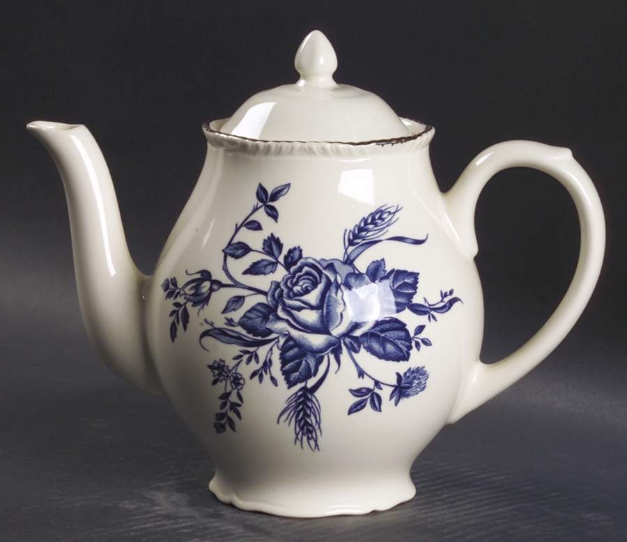 Colonial Rose Blue Tea/Coffee Pot & Lid by Wood & Sons-1