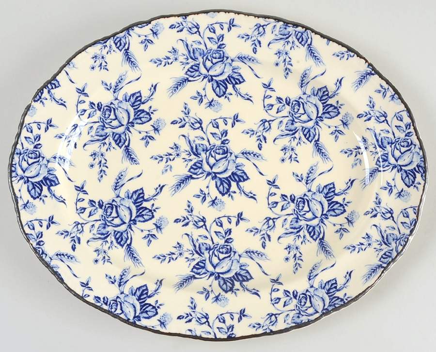 Colonial Rose Blue 12" Oval Serving Platter by Wood & Sons-1