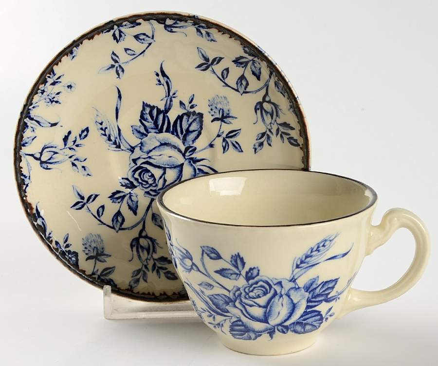 Colonial Rose Blue Flat Demitasse Cup & Saucer Set by Wood & Sons-1