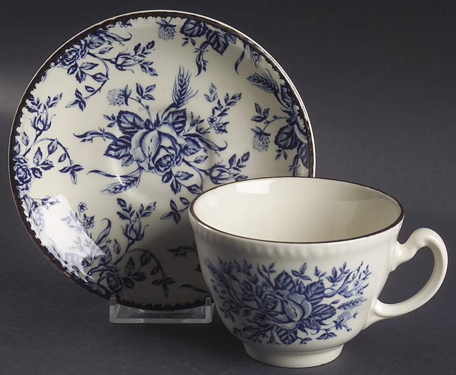 Colonial Rose Blue Flat Cup & Saucer Set by Wood & Sons-1