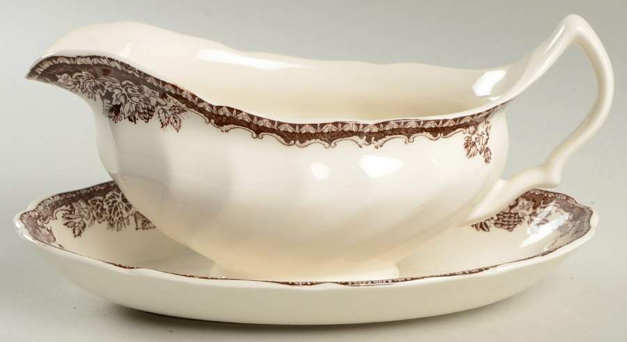 Plymouth (Brown, Williams-Sonoma) Gravy Boat & Underplate by Wedgwood-1