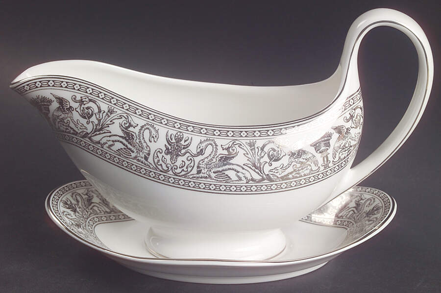 Florentine Platinum (Platinum Dragons) Gravy Boat & Underplate by Wedgwood-1