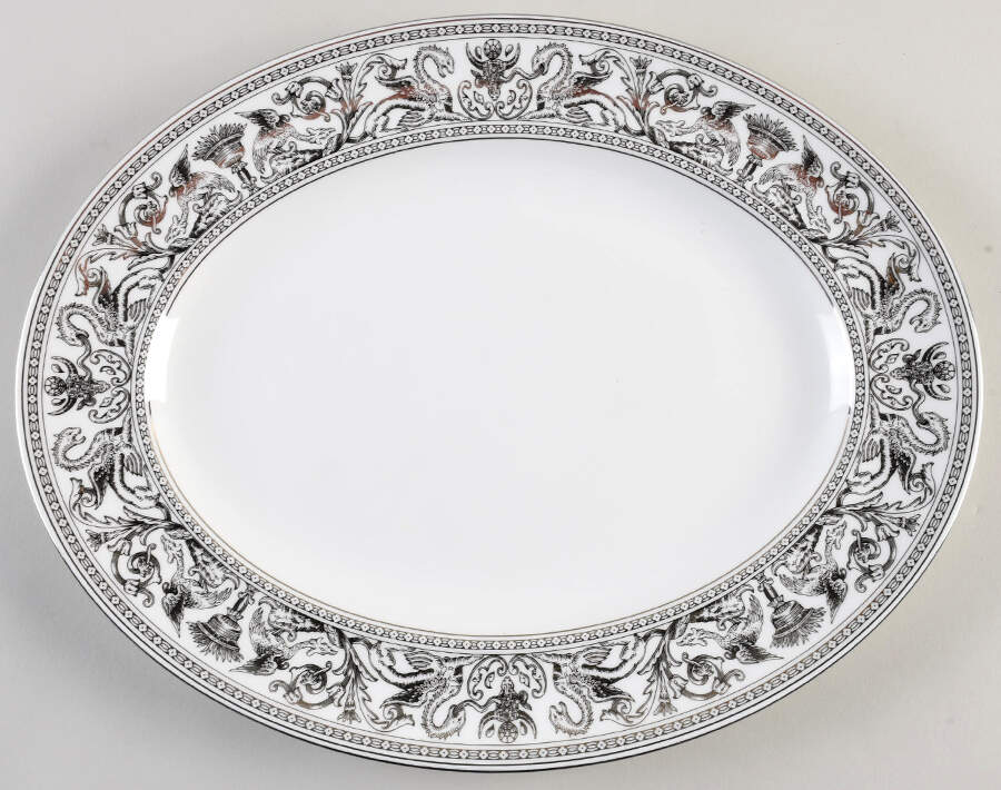 Florentine Platinum (Platinum Dragons) 14" Oval Serving Platter by Wedgwood-1