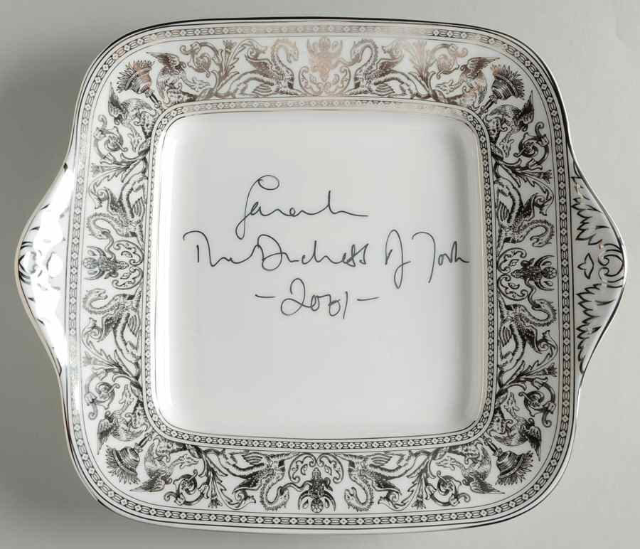 Florentine Platinum (Platinum Dragons) Signed Square Handled Cake Plate by Wedgwood-1