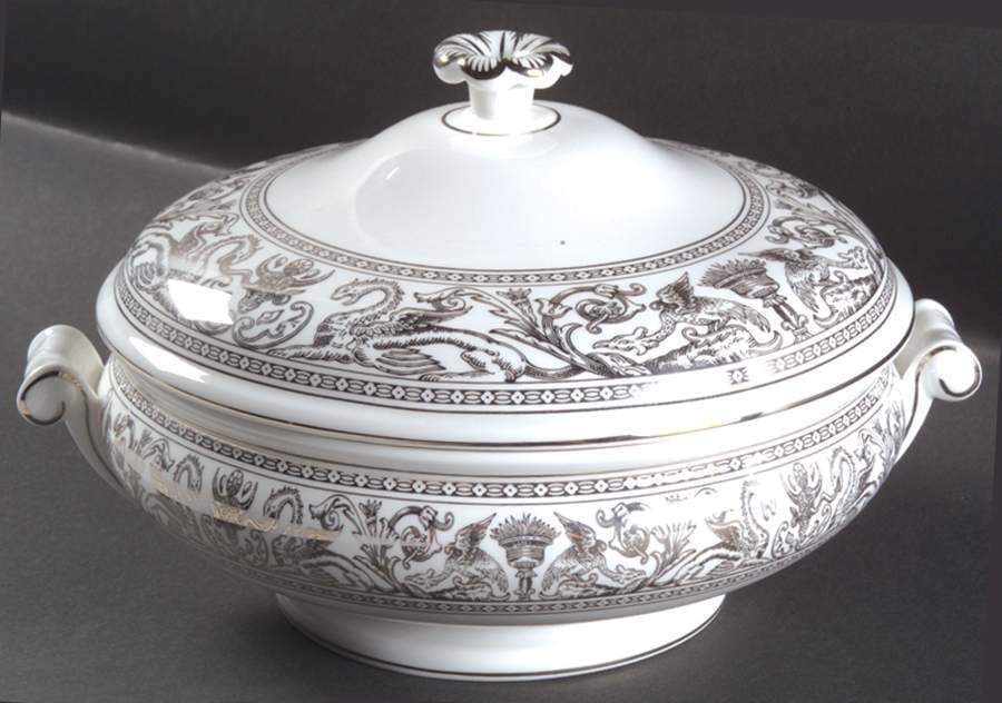 Florentine Platinum (Platinum Dragons) Round Covered Vegetable by Wedgwood-1