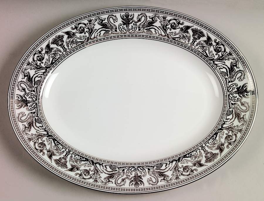 Florentine Platinum (Platinum Dragons) 13" Oval Serving Platter by Wedgwood-1