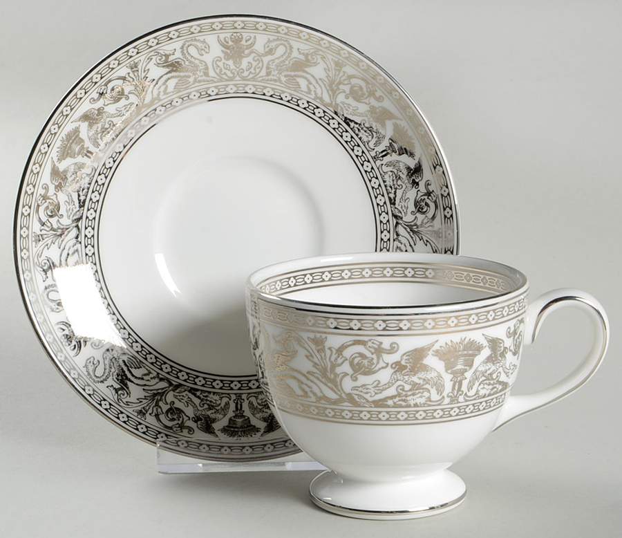 Florentine Platinum (Platinum Dragons) Footed Cup & Saucer Set by Wedgwood-1