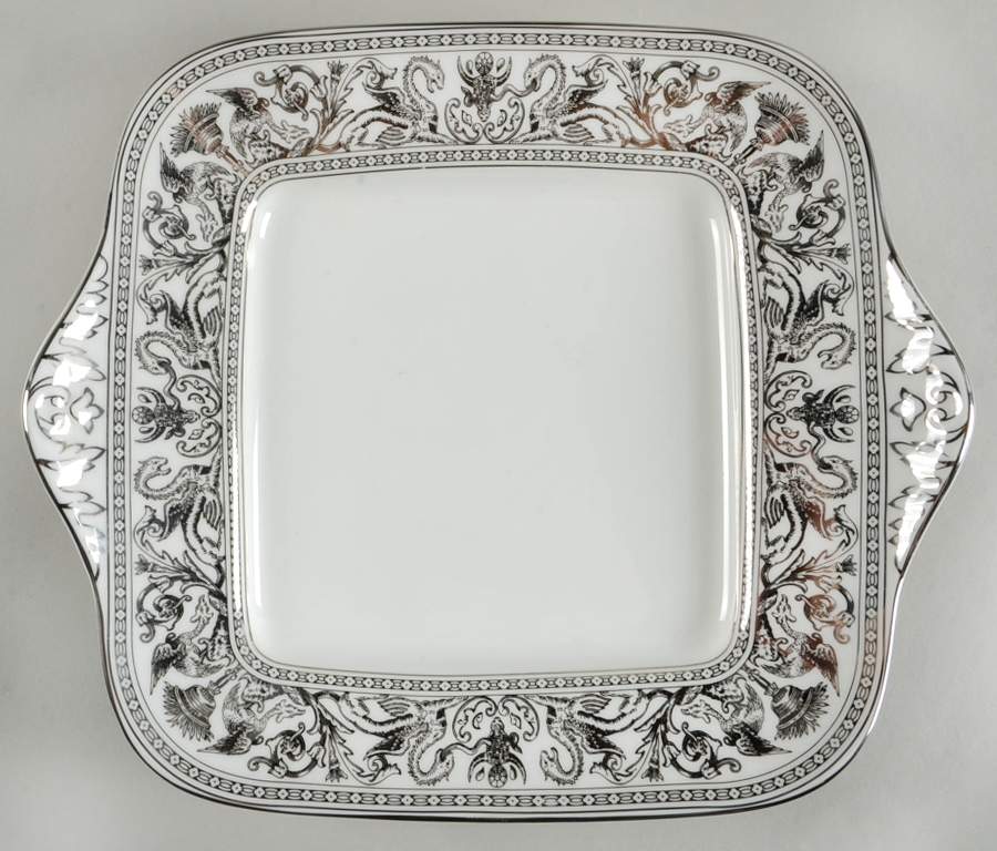 Florentine Platinum (Platinum Dragons) Square Handled Cake Plate by Wedgwood-1