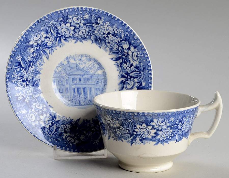 State Teachers College Blue Footed Cup & Saucer Set by Wedgwood-1