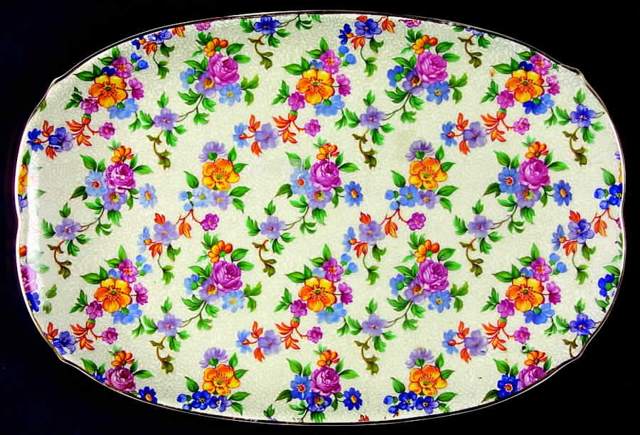 Warwick (Gray Lines, Gold Trim) Large Sandwich Tray by Erphila-1