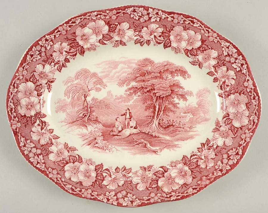 Woodland Pink (Enoch Backstamp) 12" Oval Serving Platter by Wedgwood-1